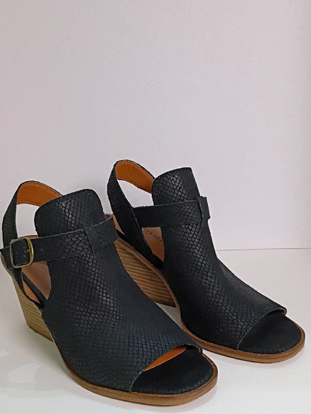 Lucky Brand Black Open-Toe Slingback Wedge Sandals